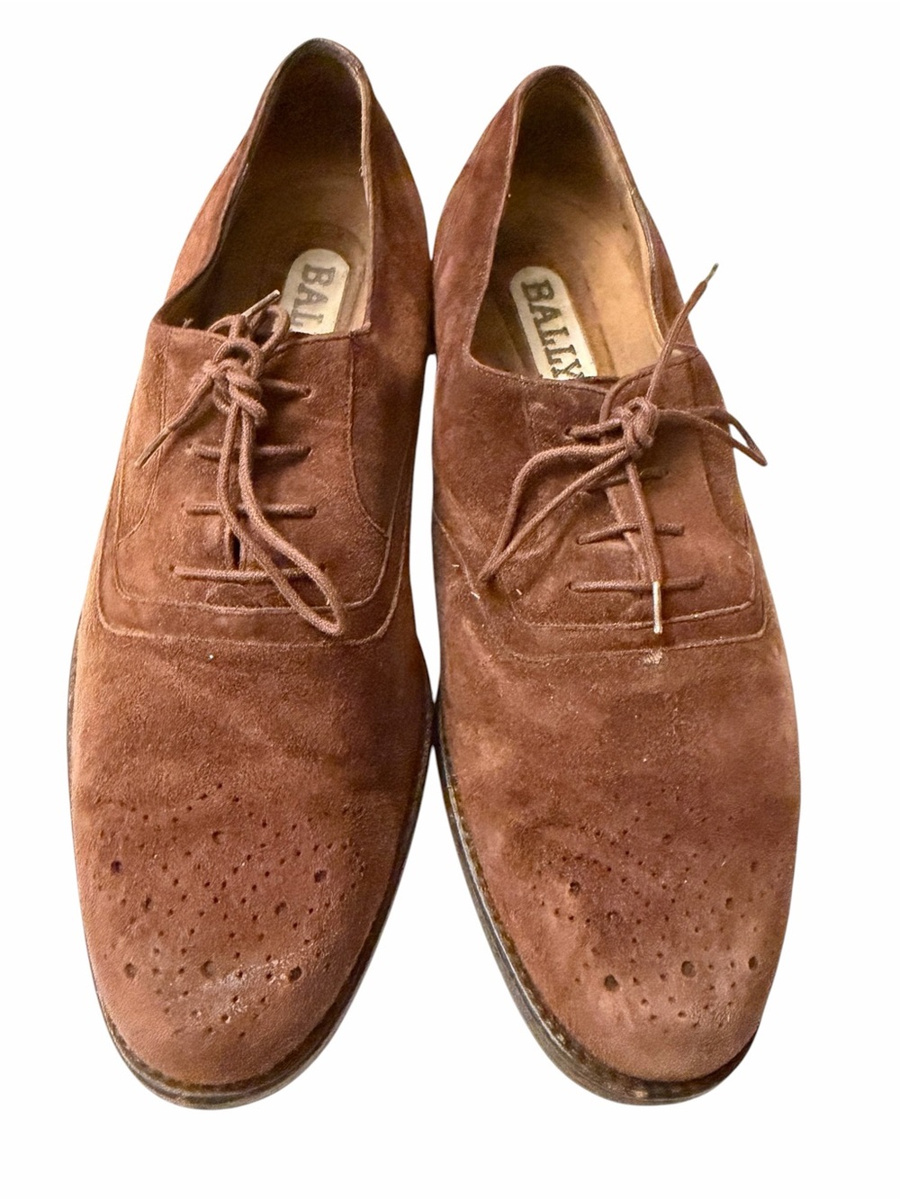 Bally Brown Suede Wingtip Lace-Up Oxfords, pre-owned, SZ9